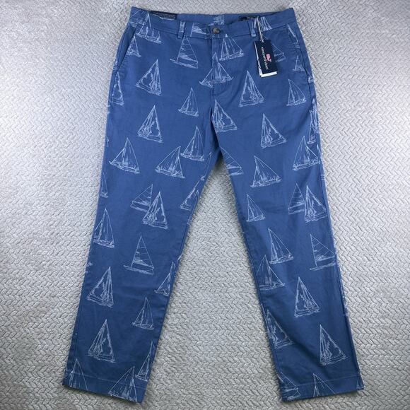 Vineyard Vines Breaker Pants All over print Blue Sail Boat Men’s 36x30 Golf NWT - Picture 2 of 16